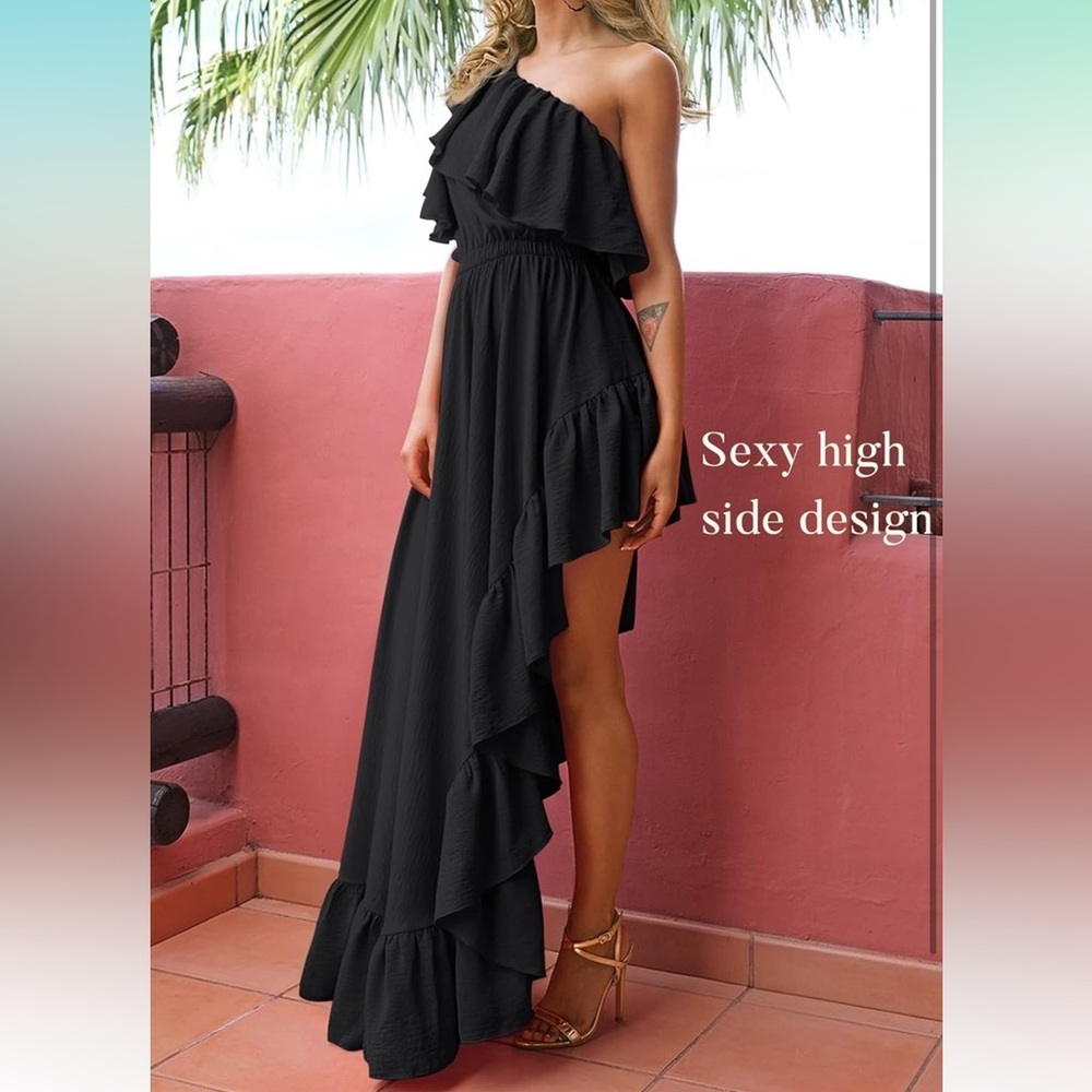One shoulder sleeveless ruffle maxi dress - Picture 2 of 7